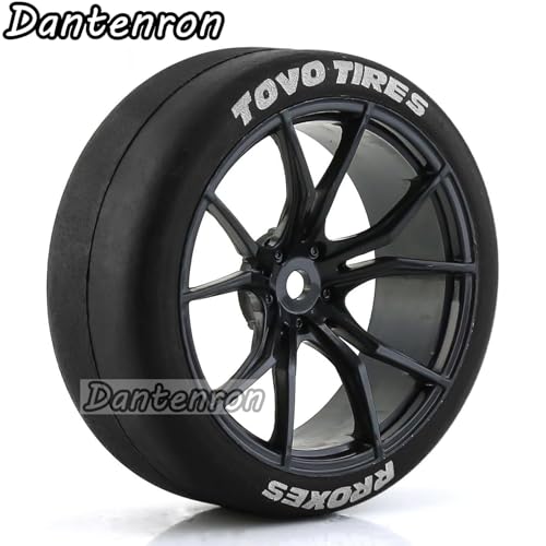 1/10 RC Drift Tires and Street Wheels 12mm Hex Rubber Rally Racing Tyres OD 2.56" for 1:10 On Road Touring Car Tamiya TT01 TT02 XV01 HPI KYOSHO HSP PTG2 Traxxas TA06 A959 PTG2 4PCS (Black)