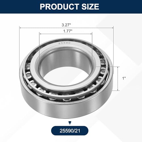 uxcell 25590/21 Tapered Roller Bearing Cone and Cup Set, 1.77" Bore x 3.27" OD x 1" Thick, Chrome Steel Taper Bearing Set, ABEC-3 - size: 25590/21