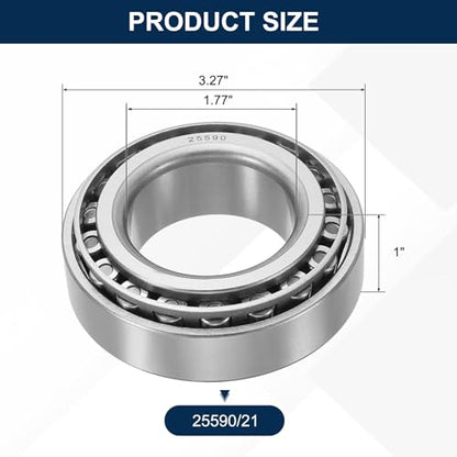 uxcell 25590/21 Tapered Roller Bearing Cone and Cup Set, 1.77" Bore x 3.27" OD x 1" Thick, Chrome Steel Taper Bearing Set, ABEC-3 - size: 25590/21