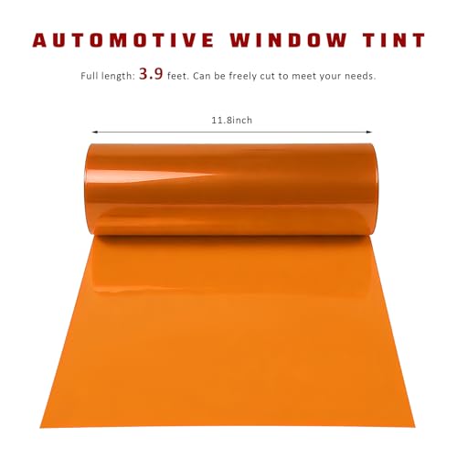 Car Light Tint Film, 12" × 48" Waterproof Headlight Vinyl Wrap Film Includes Squeegee & Cutter, Self-Adhesive Air-Release Wrap for Fog Lights, Taillights, and Headlights (Orange) - color: Orange