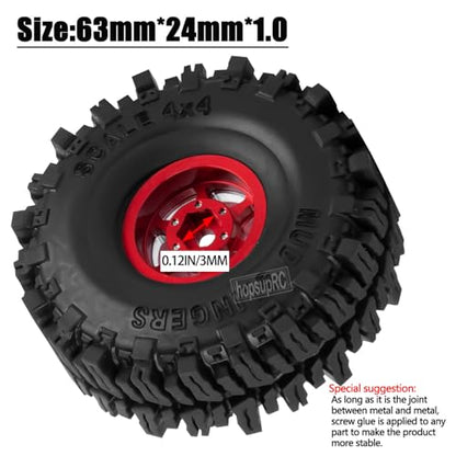 RC 1.0 Beadlock Truck Tires for 1/18 1/24 Trx4m SCX24 RC Crawler,RC Wheels Tires.Aluminum 1.0‘’ Beadlock Wheel Rim&1.0in Tires Tyres.Red(4PCS) - color: Bb-red