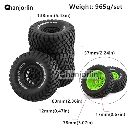 1/7 RC Short Course Truck Tires and Wheels 17mm Hex OD 5.43" 1/8 All Terrain Off Road Tyres with Foam Insert for 1:7 RC Buggy Monster Truck Car TRAXXAS UDR 85086-4 4PCS (Black) - color: Black