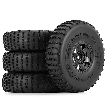 4PCS 2.2 inch Beadlock Plastic Wheel Rims 142mm Rubber Tyre Tires Set 12mm Hex Compatible with 1/10 RC Rock Buggy Crawler Car Axial SCX10 TRX4 Wraith 90018 RR10 Bomber (Black) - color: Black