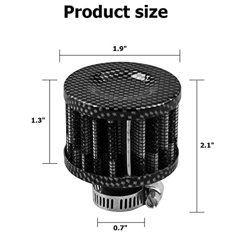 BESULEN Air Intake Filter Breather, 0.47 inch Universal Cold Air Filter, 12mm Car Turbo Vent Air Intake Filter Cleaner, Crankcase Breather Compatible with Car and Motorcycle Engine Parts (Carbon) - style: Carbon