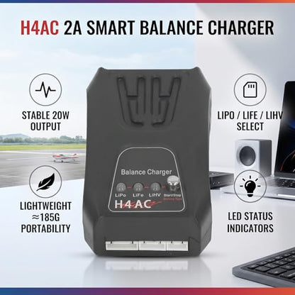 RC Lipo Battery Charger, LED Indicator Auto Shutoff Universal Balance Charger 2A for 2S 3S 4S LiPo LiHV NiMH NiCd Batteries for RC Cars Drones Helicopters