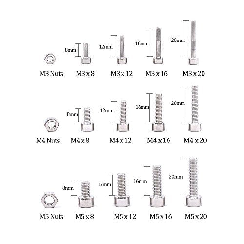 Glarks 510Pcs M3 M4 M5 304 Stainless Steel Hex Socket Head Cap Screws with Nuts Assortment Kit - size: Hex Socket Head Cap Screws Set