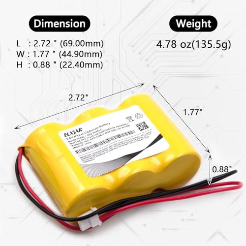 (2-Pack) 3.6V 2000mAh Ni-Cd Battery Replacement for NABC B15SC03 Emergency Light Backup Pack with PR500EC Connector