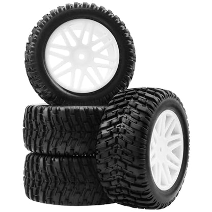 OD 96mm RC Off Road Short Course Truck Tire w/Plastic Rim 12mm Hex Compatible with 1/10 Scale Buggy Car HSP 94170 94155 Wltoys 1/14 144001 124019 RC Car (White) - color: White