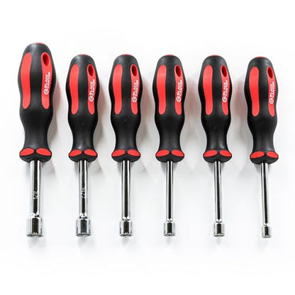 6-Piece SAE Hollow Shaft Nut Driver Set(1/4"-1/2"), Professional Hex Nut Driver Set with Chrome Plated Shaft, Ergonomic Non-Slip Handle for Automotive, Electrical, HVAC, Appliance Repair & DIY