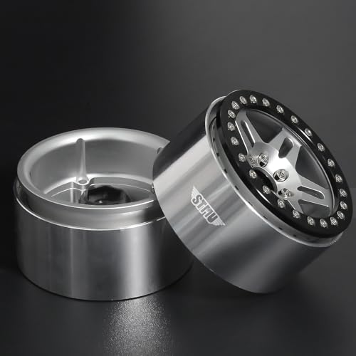 STMU 2.2 Inch Aluminum Beadlock Turbine Wheels - Perfect Fit for SCX10 TRX4 VS4-10 Gen8 1/10 RC Crawler Vehicles (Silver) - color: Silver