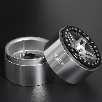 STMU 2.2 Inch Aluminum Beadlock Turbine Wheels - Perfect Fit for SCX10 TRX4 VS4-10 Gen8 1/10 RC Crawler Vehicles (Silver) - color: Silver