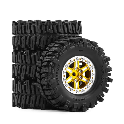 1.3" Wheel Tires Aluminum Wheel for 1/18 1/24 SCX24 TRX4M Upgrade RC Crawler Car (golden) - color: golden