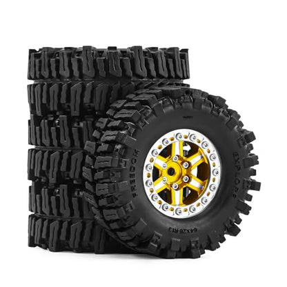 1.3" Wheel Tires Aluminum Wheel for 1/18 1/24 SCX24 TRX4M Upgrade RC Crawler Car (golden) - color: golden