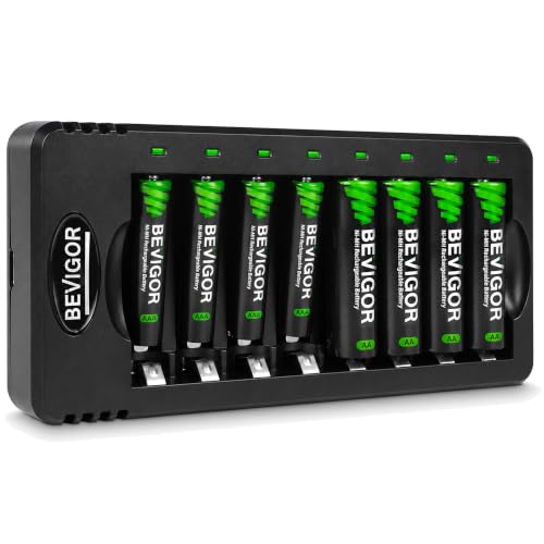 BEVIGOR Rechargeable AA and AAA Batteries with 8 Bay Smart Charger, 4 Pack AA 2800mAh & 4 Pack AAA 1100mAh Low self Discharge NiMH Battery - size: 8Bay Charger+AA4+AAA4