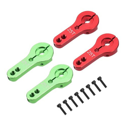 MECCANIXITY 4 Pcs Aluminum Alloy 25T Steering Servo Arm Horn for DIY RC Car/Boat/Airplane Boat Accessories, Red/Green - color: Red/Green