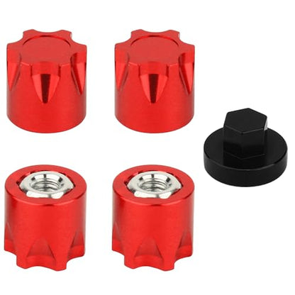 4PCS Aluminium Wheel Rim Center Cap M4 Nuts with Tool for 1/10 RC Crawler Axial SCX10 90046 TRX4 TRX6 Tamiya Recat RC Crawler Upgrades，Star Shape (red) - color: Red