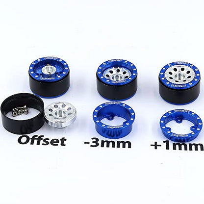 RC 64 * 25mm 1.0 Mud Slingers Tires Wheels Set, 1/24 1/18 RC 1.0 Tires Tyres & Metal 1.0 Beadlock Wheels +1mm / -3mm Offset Rims for RC Micro Crawler 1/24 SCX24 1/18 TRX4M - color: Blue & Silver