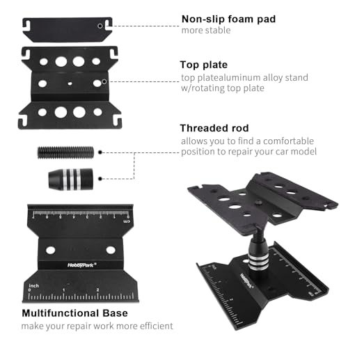 HobbyPark Mini RC Car Work Stand Aluminum for 1/24 1/18 Scale RC Crawler Axial SCX24 Traxxas TRX4M FCX24 FCX18 Workstation 360 Degree Rotation Lift Lower (Black) - color: Black