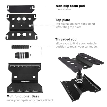HobbyPark Mini RC Car Work Stand Aluminum for 1/24 1/18 Scale RC Crawler Axial SCX24 Traxxas TRX4M FCX24 FCX18 Workstation 360 Degree Rotation Lift Lower (Black) - color: Black