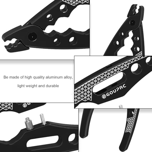 GOUPRC Aluminum Alloy Multi-Function Ball Head RC Pliers Shock Absorber Screw Pliers With Shock Absorber Wrench for 1/8 1/10 1/12 1/14 1/16 RC Car Truck(Black) - color: Black