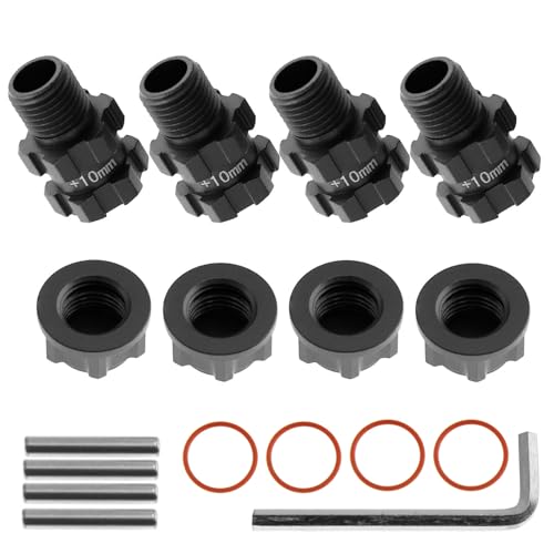 RC Wheel Hex Hubs Adapter 14mm to 17mm Widen 10mm Extended Wheel Hub Drive with Anti-dust Cap Nuts Compatible for Arrma 1/10 3S Granite Mega Senton Big Rock New BIGROCK Typhon Upgrade Parts - color: Black