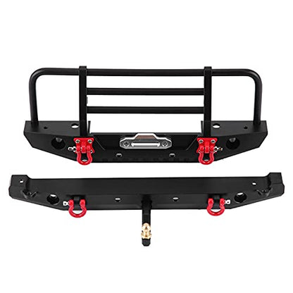 RC Crawler Car Front Rear Bumper, Metal RC Car Bumper with 4 LED Lights for SCX10 90046 for TRX4 Axial for SCX10 iii AX103007 1/10 RC Crawler Part Accessory