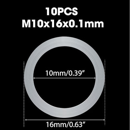 10PCS M10x16x0.1mm Shim Washers, Metal Ultrathin Plain Gasket, Super Ultra Thin Flat Crush Washer Assortment Set, Good Wear Resistance, 304 Stainless Steel Shims Kit Assorted for Precise Fit