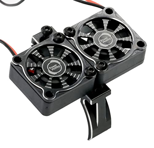 1/10 Car/Truck Aluminum Heatsink 30mm Twin Turbo Cooling Fans with Motor Mount (Black) - color: Black