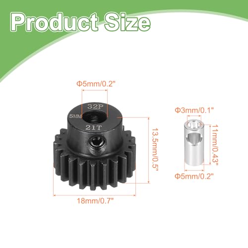 MECCANIXITY Steel 32P Gear Set with Gear Adapter 21T 5mm Shaft Motor Gears for RC Vehicles Truck Drift Car Part, Black - size: 21T