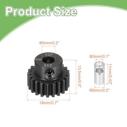 MECCANIXITY Steel 32P Gear Set with Gear Adapter 21T 5mm Shaft Motor Gears for RC Vehicles Truck Drift Car Part, Black - size: 21T