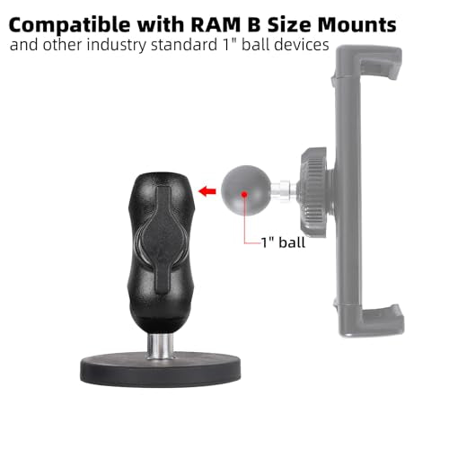 66mm Diameter Round Heavy-Duty Magnetic Base Mount for RAM Mounts | 66 lb Magnetic Force, 1" Rubber Ball & Short Aluminum Alloy Double Socket Arm, Universal 1-inch ball mounting system