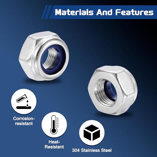 10Pcs Nylon Locking Hex Nuts - [M10-1], 304 Stainless Steel Hardware Nuts, Silver, for Automotive, Aerospace, Industrial Applications Use - color: Silver, size: M10x1mm