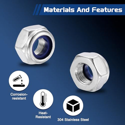 10Pcs Nylon Locking Hex Nuts - [M10-1], 304 Stainless Steel Hardware Nuts, Silver, for Automotive, Aerospace, Industrial Applications Use - color: Silver, size: M10x1mm
