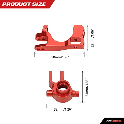 RCAWD Aluminum Caster Blocks (c-hubs) & Steering Blocks for 1/10 Traxxas Slash Rustler Stampede Hoss 4x4,Upgrade Replacement of 6832 6837 Hop Ups(Red)