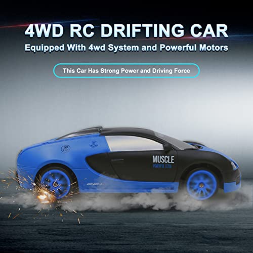 Remote Control Car RC Drift Car 2.4GHz 1:24 Scale 4WD High Speed RC Cars Vehicle with LED Lights Drifting Tires Racing Sport Toy Cars for Adults Boys Girls Kids Gift - color: Blue