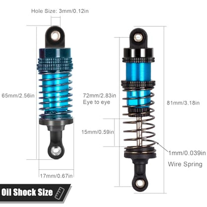 Oiled 4Pcs 72mm Aluminum Oil Shock Set for 1/12 1/14 1/16 RC Cars - Front/Rear Upgrade Compatible with WLtoys 144001, 124019, MJX 16208, HBX - color: Bz-black-blue-81mm