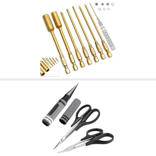 RC Hex Bits Set 1.5/2.0/2.5/3.0mm & RC Body Reamer 0-14mm Hole Puncher & Curved Scissors and Straight Scissor for RC Car Quadcopter Airplane Helicopter Boat Tool