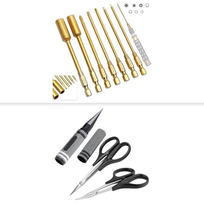 RC Hex Bits Set 1.5/2.0/2.5/3.0mm & RC Body Reamer 0-14mm Hole Puncher & Curved Scissors and Straight Scissor for RC Car Quadcopter Airplane Helicopter Boat Tool