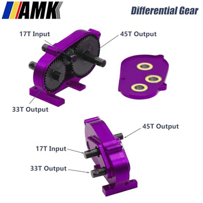 AMK 1/10 Scale Transmission Kit OD Transfer Case Gearbox with 30% Overdrive Gear Box 3Pcs Driveshafts for RC Crawler Axial SCX10 II Element Enduro DIY LCG Chassis (Purple) - color: Purple