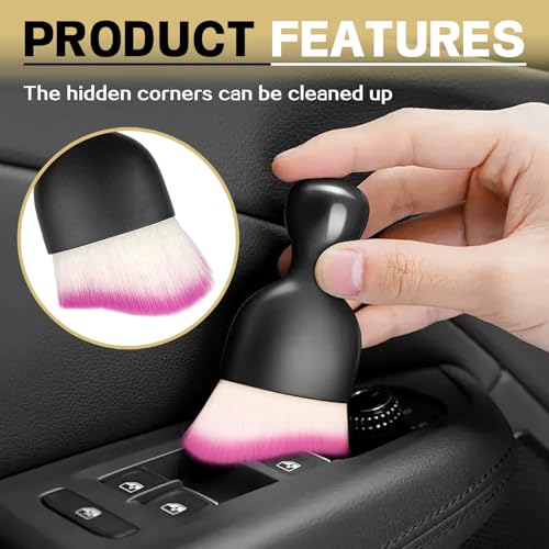 1Pcs Auto Soft Hair Brush Advanced Car Interior Detailing Brush for Dashboard Air Vent Gaps Dust Removal and Cleaning of Leather Surfaces Widely Used, Black handle, white and purple bristles - color: White