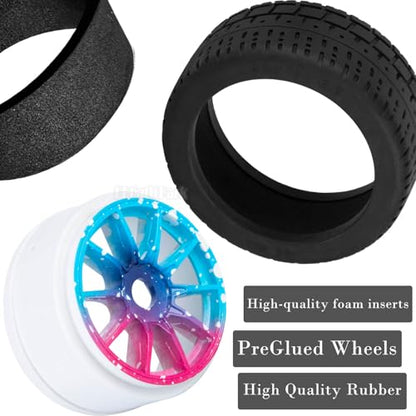 RC Highway Tires Wheel for 1/8 Typhon 6s BLX,1/7 Infraction 6S BLX/Limitless,RC Drift Off Road Buggy Rally Truck Wheels and Tires,4PCS RC High Speed Wheel Highway Rubber Tires,Blue Pink - color: Blue Pink - (4pcs High Speed Wheel)