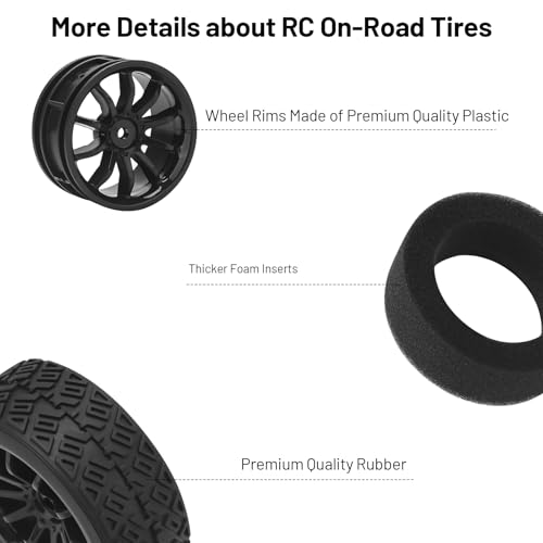 RC On Road Wheels and Tires, daitoku 12mm Hex RC Rally Racing Car Tires for 1/16 1/14 1/12 1/10 RC Touring Car On-Road Off Road Buggy - Style D - style: Style D