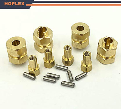 Brass 7mm Extended Hex Wheel Hubs for 1/24 SCX24 RC Crawler | 9.5mm Offset Extension 4Pcs Hex Drive Adapter CNC Machined High Strength Easy To Install Wear Resistant - size: Brass