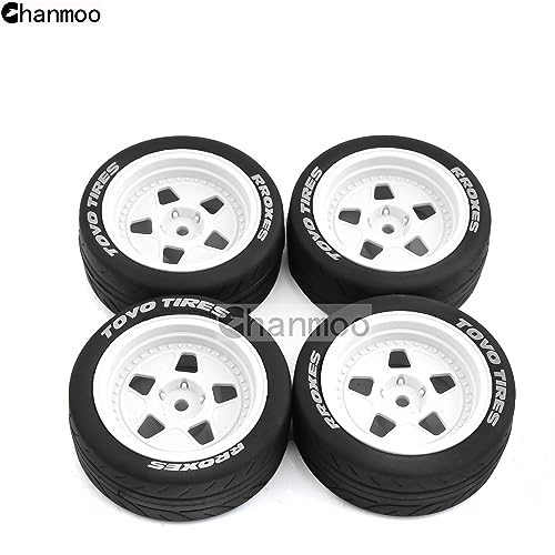 1/10 RC Racing Car Tire Rally On Road Tyres 12mm Hex Hard Plastic Wheels Rim for 1：10 Scale Drift Car Tamiya TT01 TT02 XV01 TA06 A959 PTG2 144001 HPI KYOSHO WR8 HSP PTG2 Traxxas 4PCS (White) - color: White