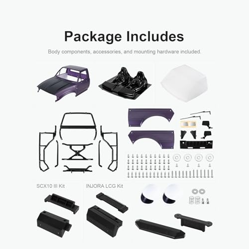 INJORA IR60 Hard Body with Interior & Bed Cage for 1/10 RC Crawler (Purple) - color: Purple