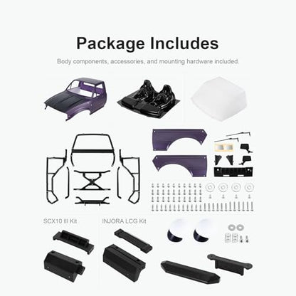 INJORA IR60 Hard Body with Interior & Bed Cage for 1/10 RC Crawler (Purple) - color: Purple