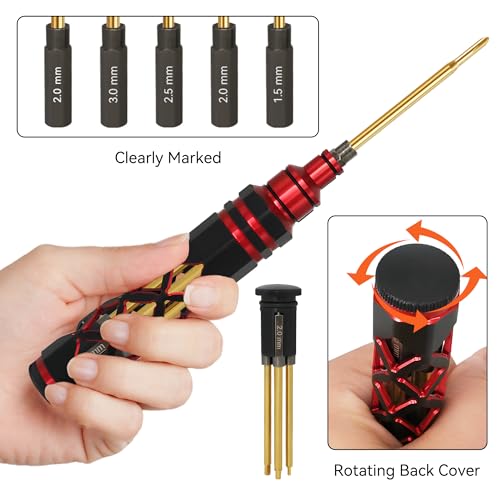 RC Hex Driver Set - 5 in 1 Hex Screwdriver Set 1.5mm 2.0mm 2.5mm 3.0mm Phillips Screwdrivers Allen Repair Tools for Traxxas SCX24 TRX4 Arrma Helicopter RC Car Tool Kit Red - color: Red