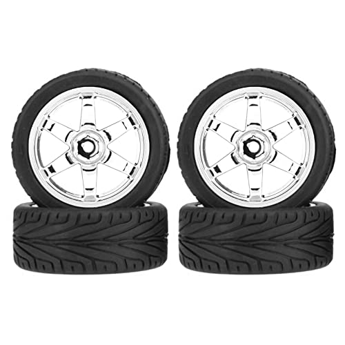 4PCS 1:10 RC Tires and Plastic Wheels Rims for 1/10 Scale On Road Touring Racing Drift Car HSP HPI Tamiya (Silver) - color: Silver