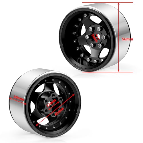 4PCS Aluminum 1.9" Beadlock Wheel Rims, Black | Upgrades for Axial SCX10 I II III, TRX4, GEN7 GEN8, 1/10 RC Crawler Truck Car - color: Black