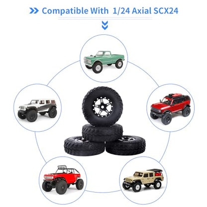 1.0 Beadlock Wheels and Tires Set for 1/24 Scale Axial SCX24 AX24 Gladiator Deadbolt Bronco C10 JLU CRC B17 Betty Chevy RC Crawler Upgrade Parts